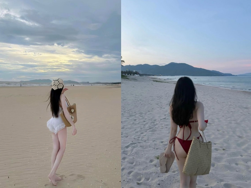 tạo dáng chụp ảnh biển bikini