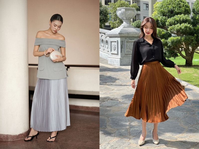 chân váy lụa phối với áo gì