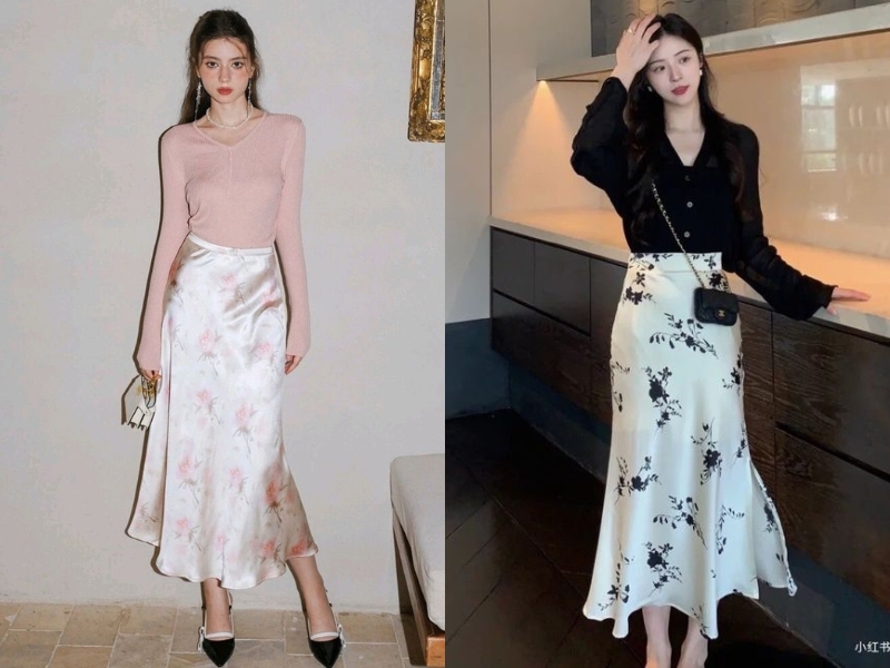 phối đồ với chân váy lụa
