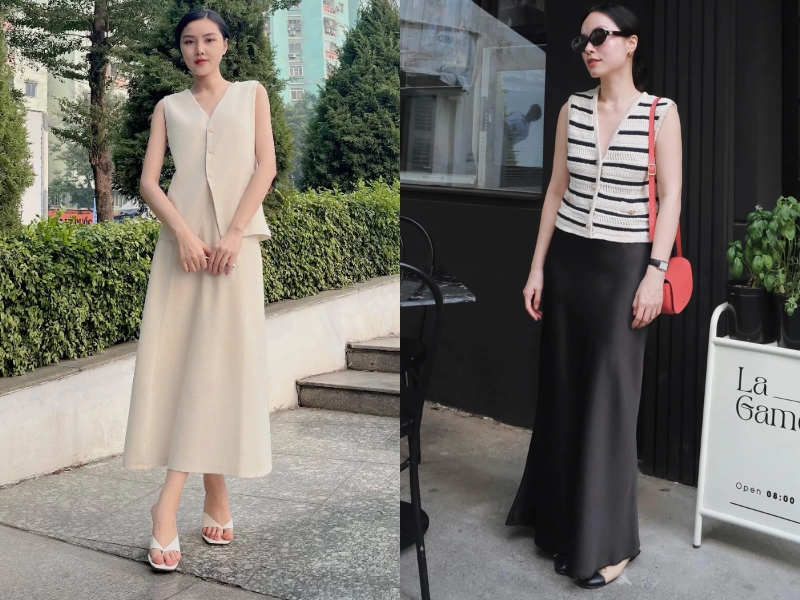 chân váy lụa phối với áo gì