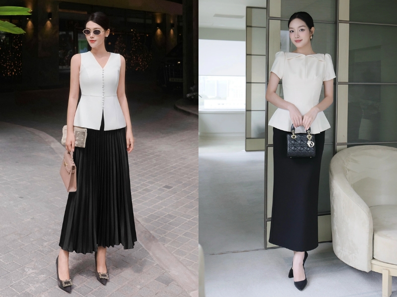 cách phối đồ với chân váy lụa dài