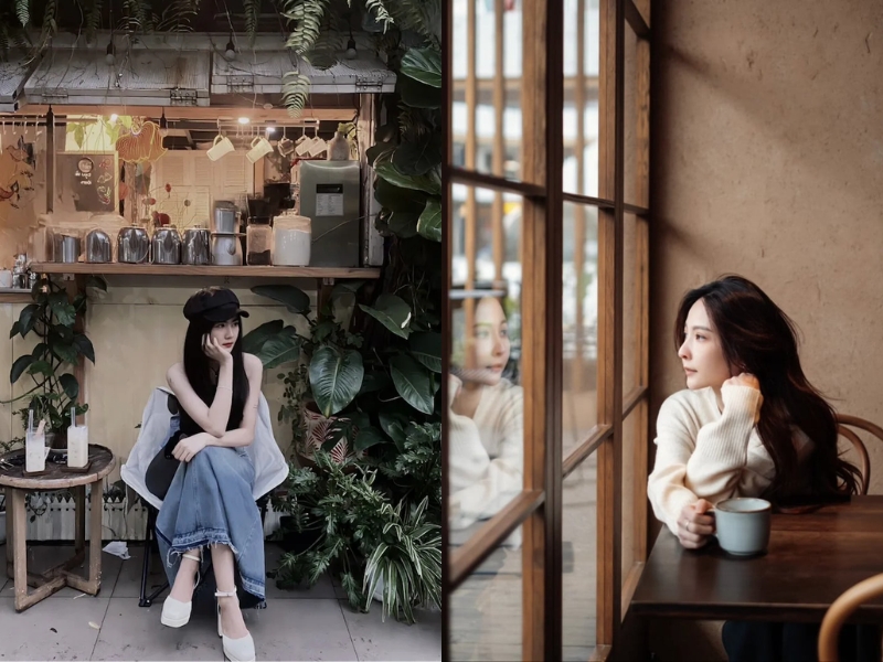 tạo dáng chụp ảnh ở quán cafe cho nữ