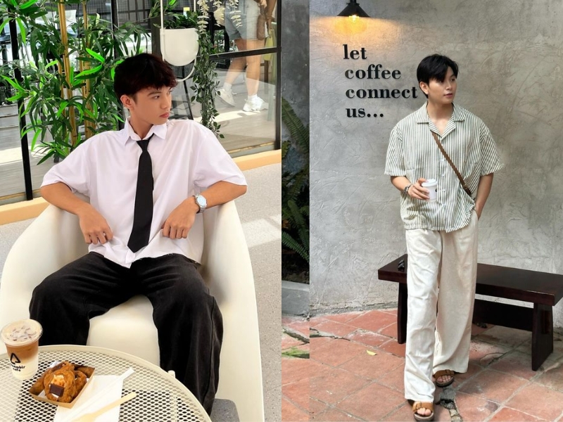 tạo dáng chụp ảnh ở quán cafe cho nam