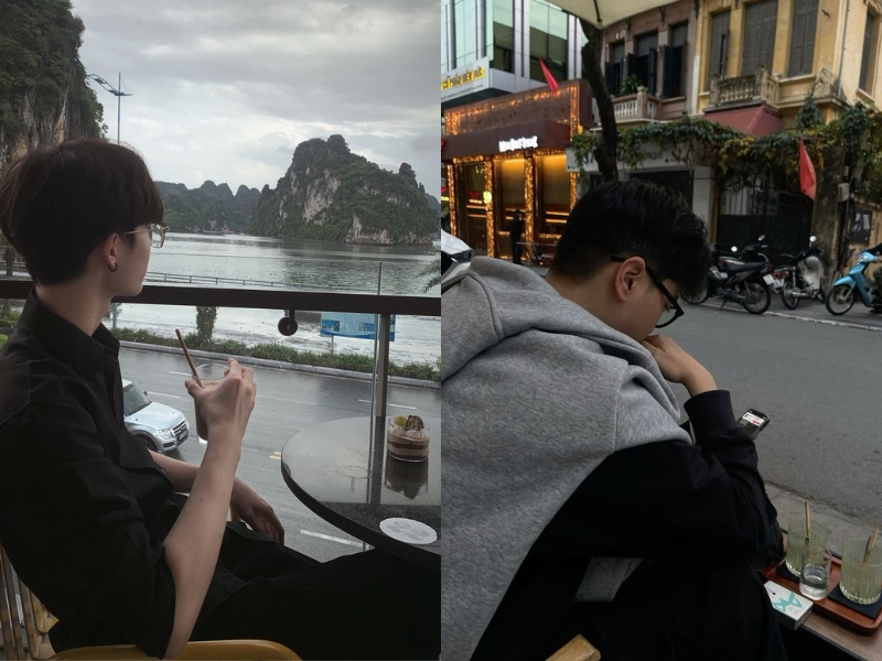 tạo dáng chụp ảnh ở quán cafe cho nam