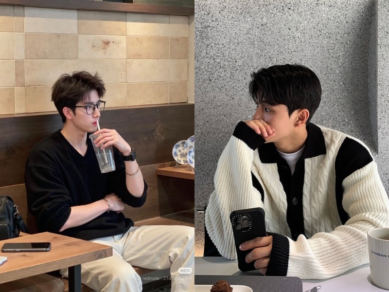 tạo dáng chụp ảnh uống cafe nam