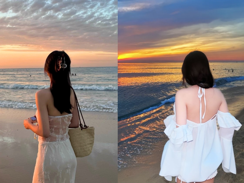 tạo dáng chụp ảnh biển bikini