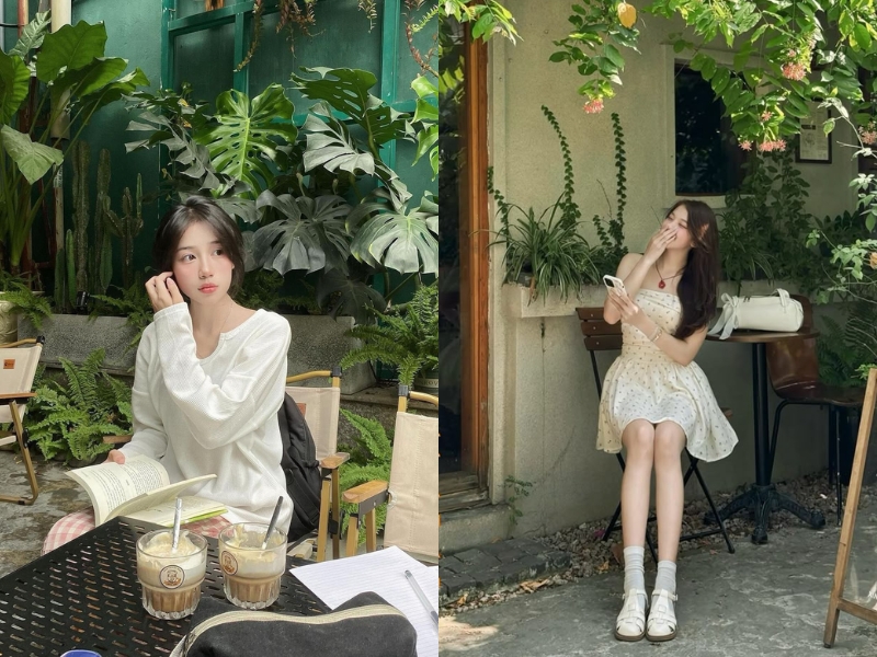 tạo dáng chụp ảnh ở quán cafe cho nữ