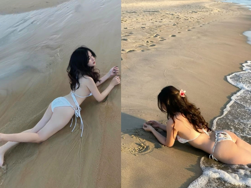 tạo dáng chụp bikini hồ bơi