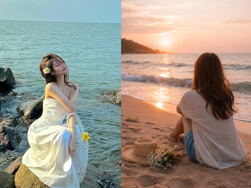 tạo dáng chụp ảnh đi biển cho nữ