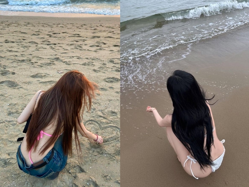 tạo dáng chụp ảnh biển bikini