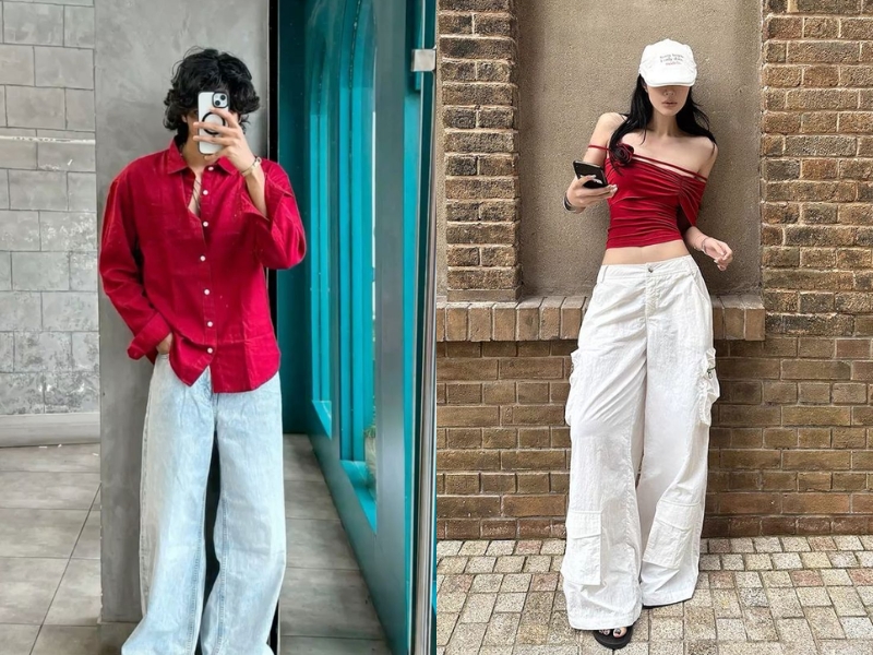 áo đỏ phối với quần màu gì nữ