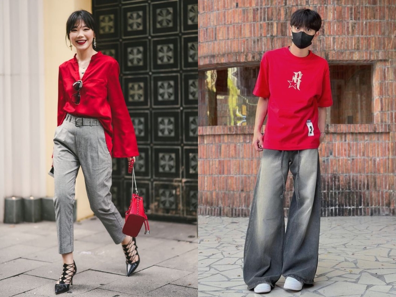 áo đỏ phối quần màu gì