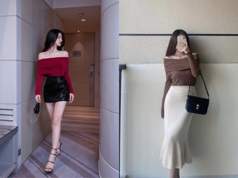 áo trễ vai mặc với gì