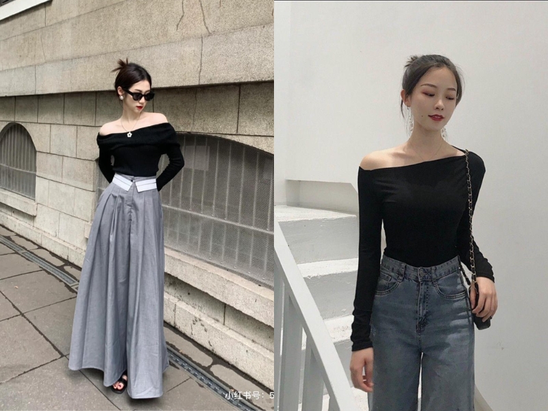 áo trễ vai mặc với gì