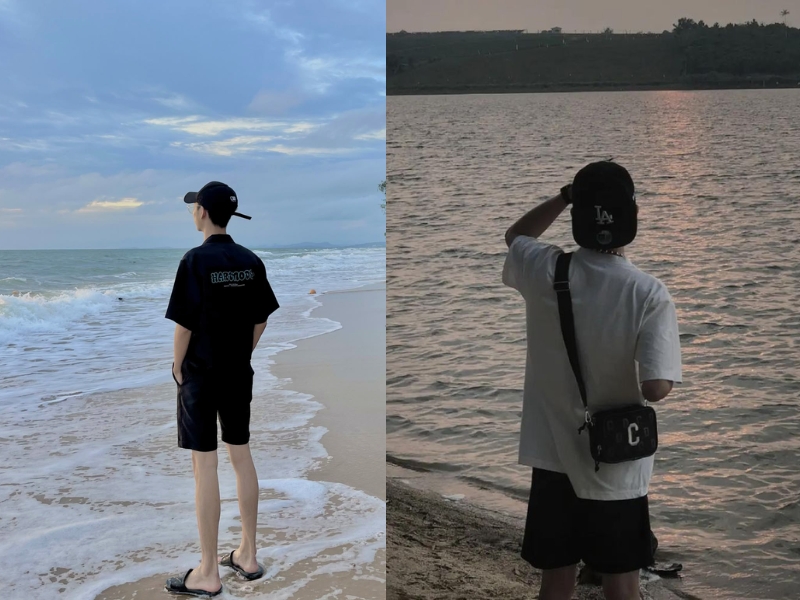 tạo dáng chụp ảnh đi biển cho nam