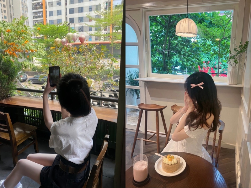 tạo dáng chụp ảnh ở quán cafe cho nữ