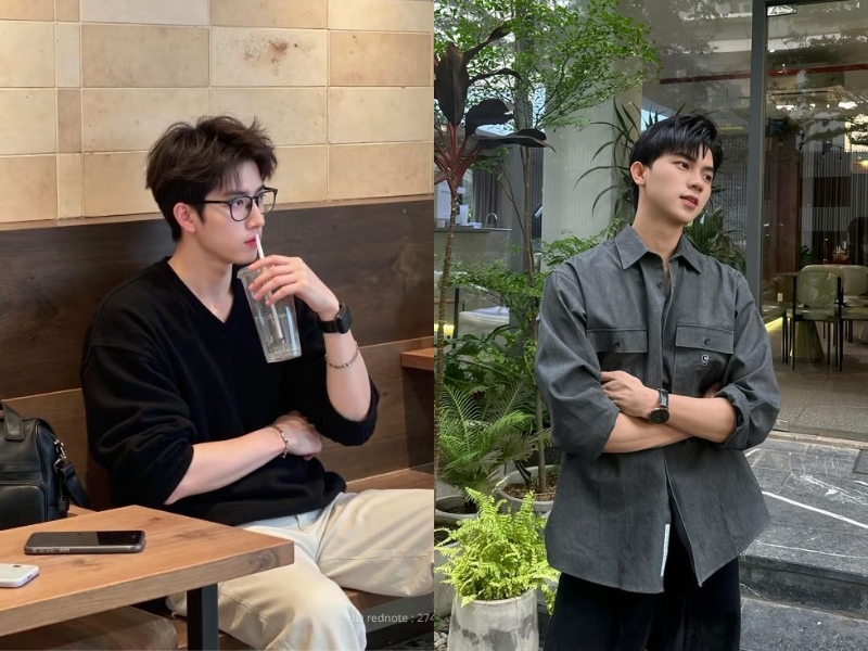 tạo dáng chụp ảnh ở quán cafe cho nam