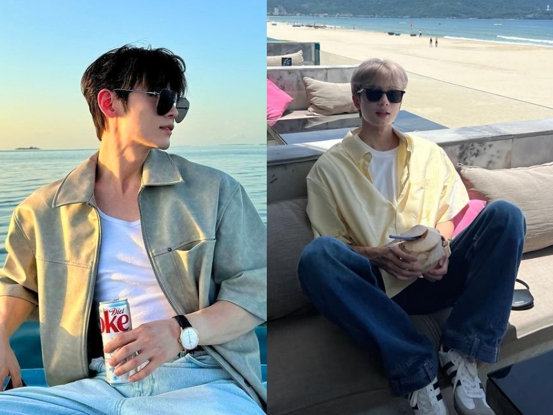 tạo dáng chụp ảnh bình minh trên biển cho nam