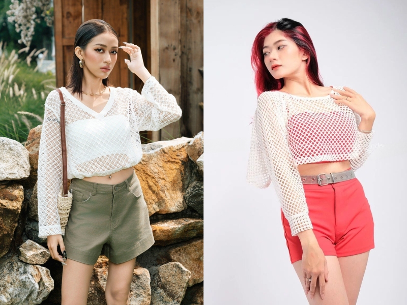 phối đồ với áo lưới