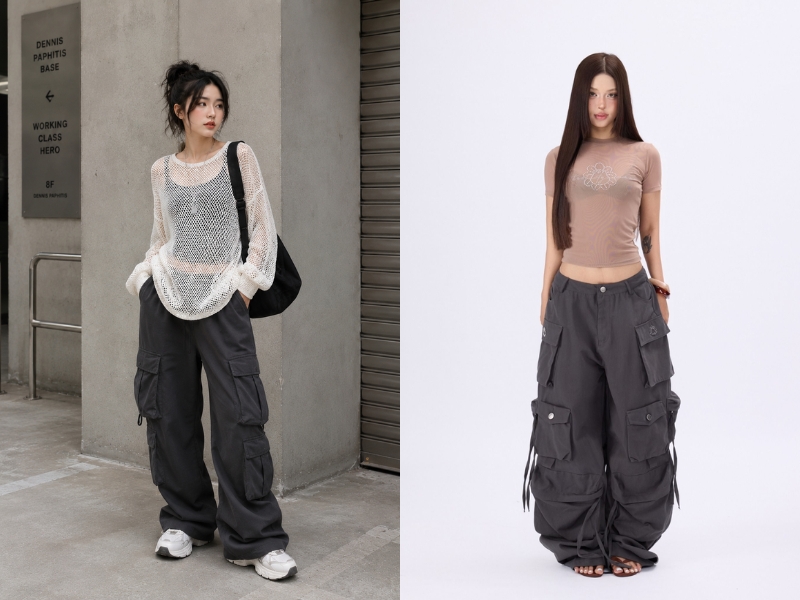 phối đồ với áo lưới tay dài