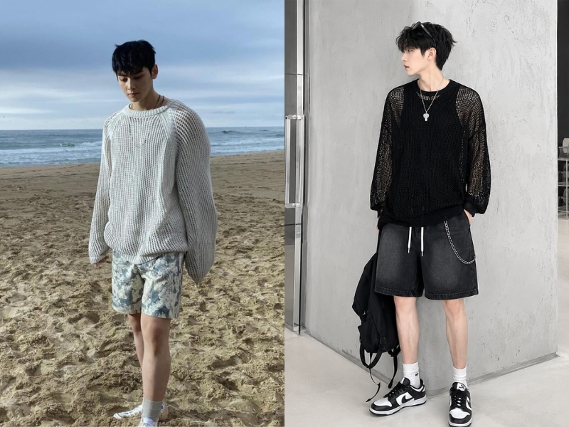 phối đồ với áo lưới tay ngắn
