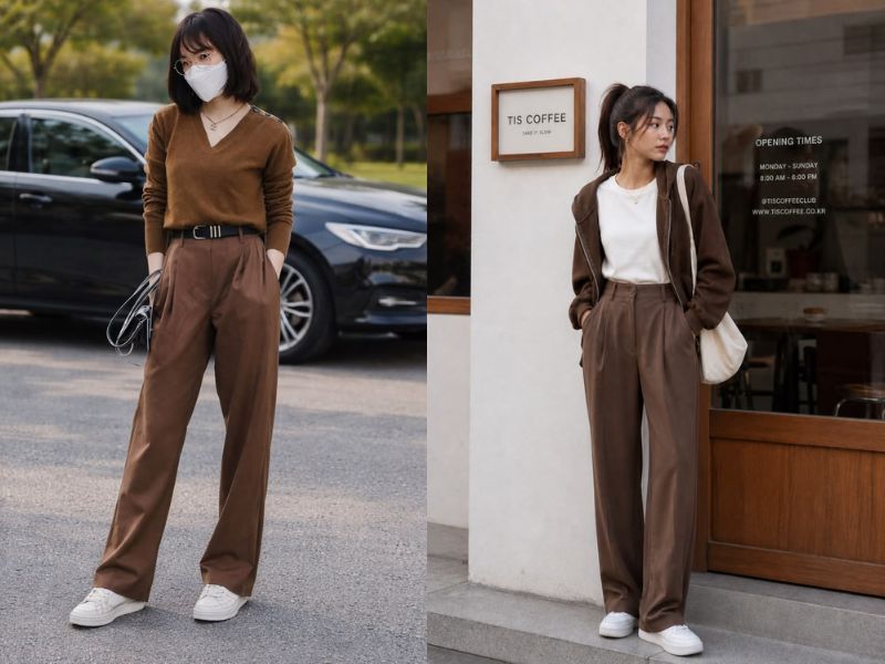 áo màu nâu phối quần màu gì