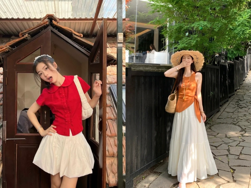 chân váy màu be kết hợp áo màu gì