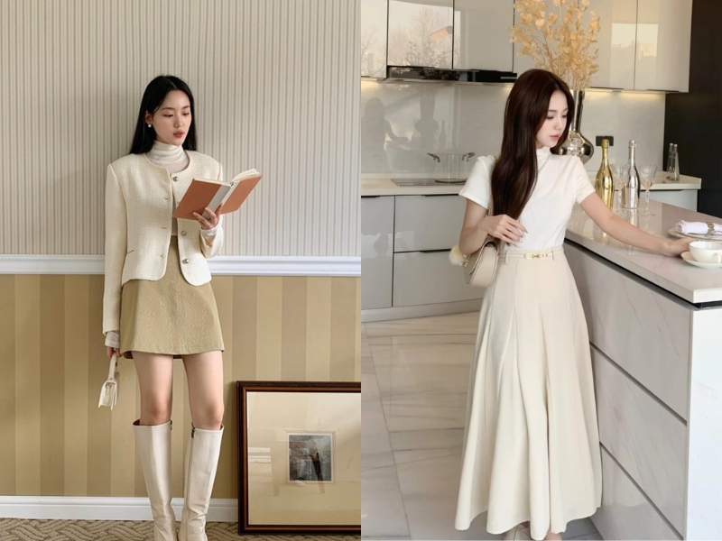 chân váy be phối áo màu gì