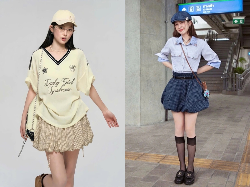 chân váy bí ngô mặc với áo gì