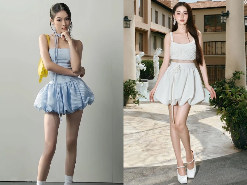 chân váy bí ngô mặc với áo gì