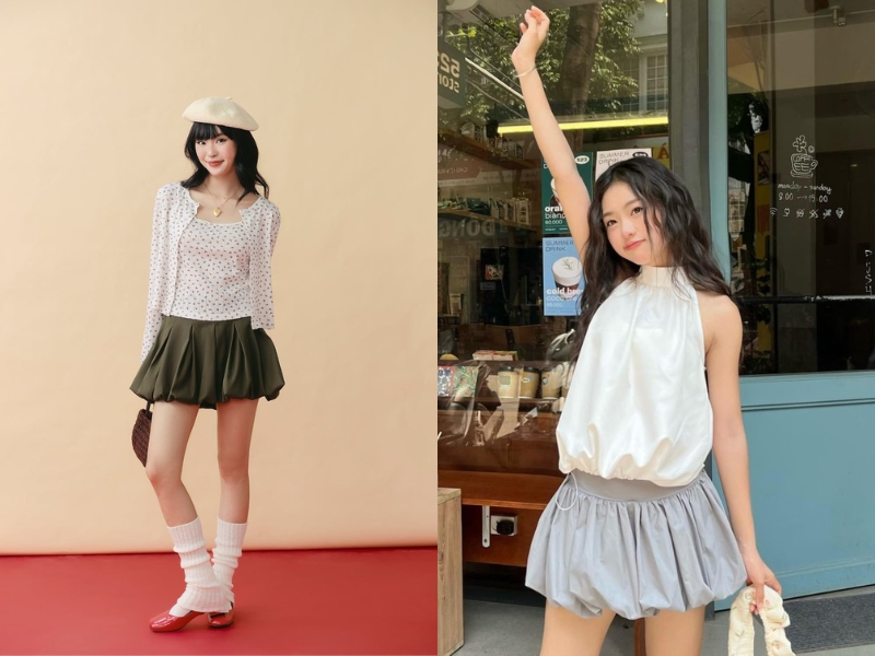 chân váy bí ngô mặc với áo gì