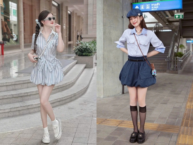 chân váy bí ngô dài mặc với áo gì