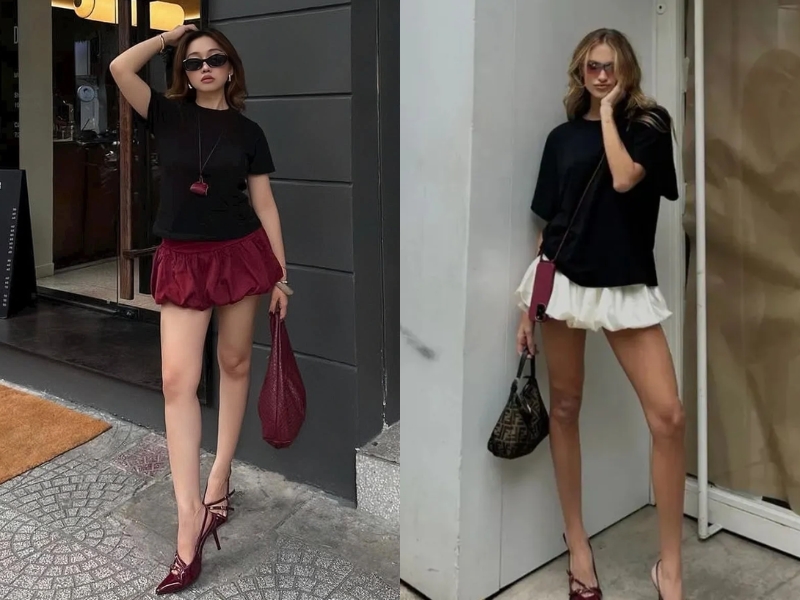 chân váy bí mặc với áo gì