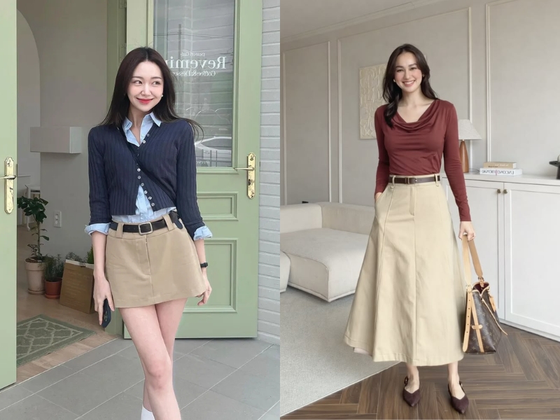 chân váy be phối áo màu gì
