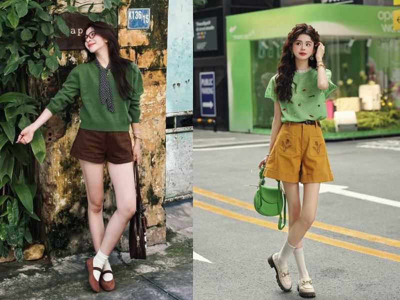 quần xanh lá phối áo màu gì