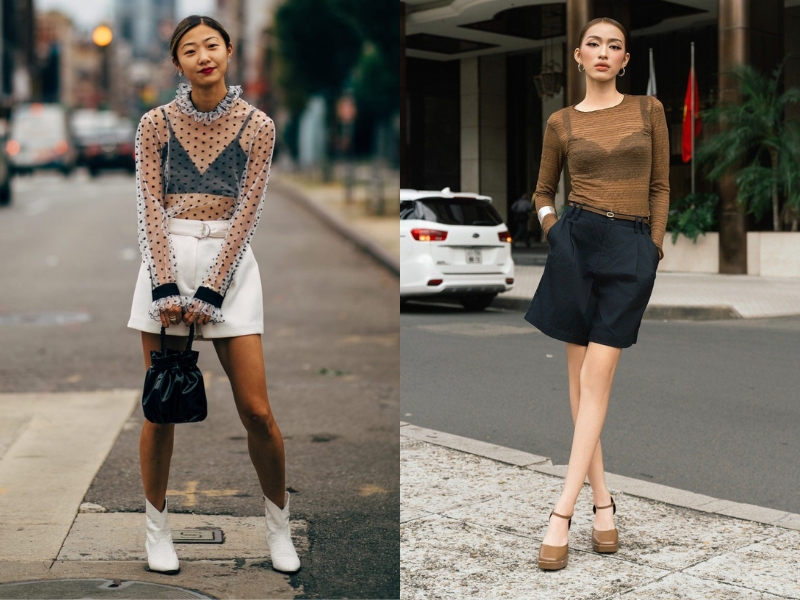 phối đồ với áo lưới