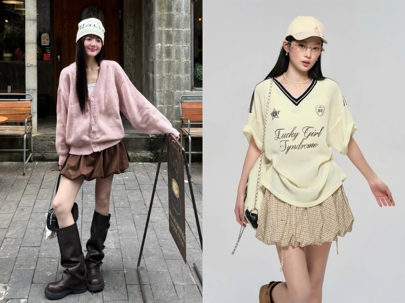 chân váy bí phối với áo gì