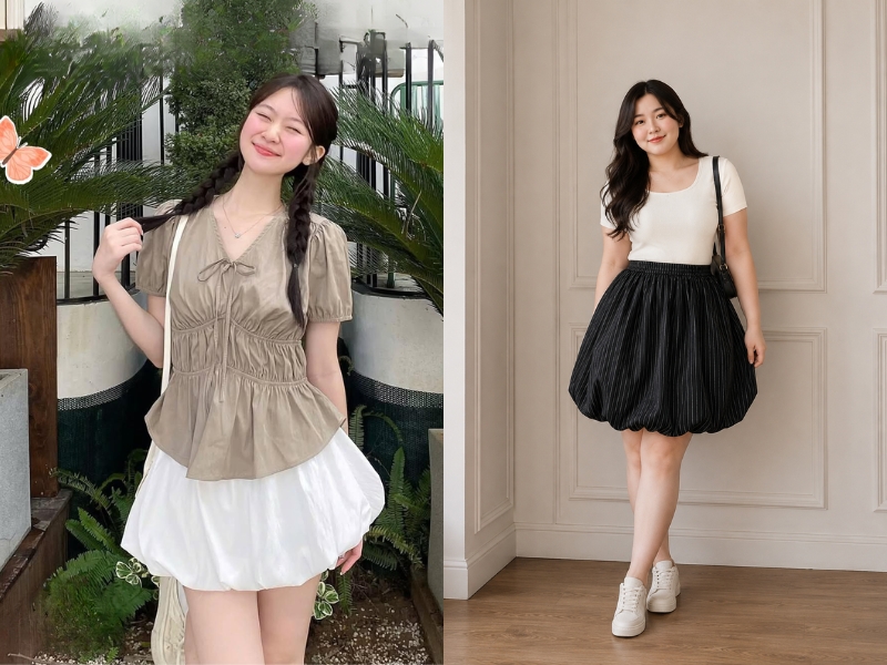 chân váy bí ngô dài mặc với áo gì