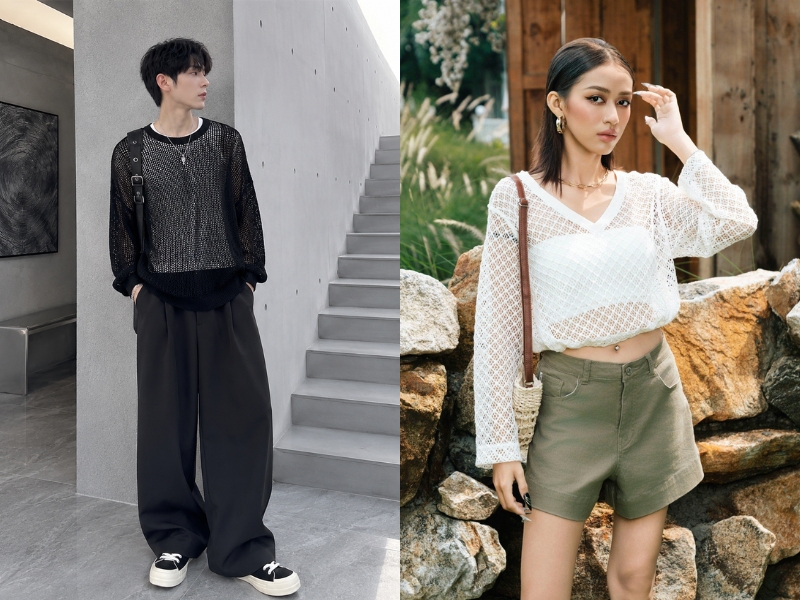 phối đồ với áo lưới