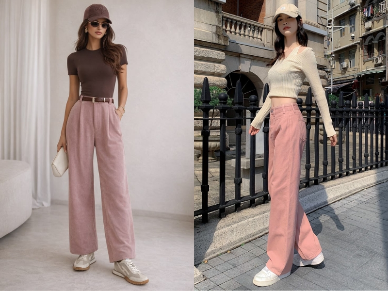 quần màu hồng mặc với áo màu gì