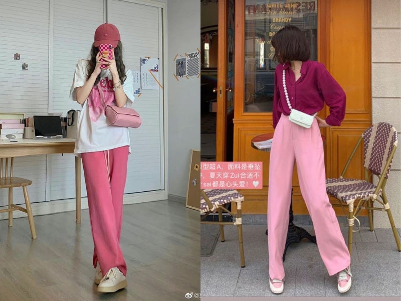 cách phối đồ với quần màu hồng