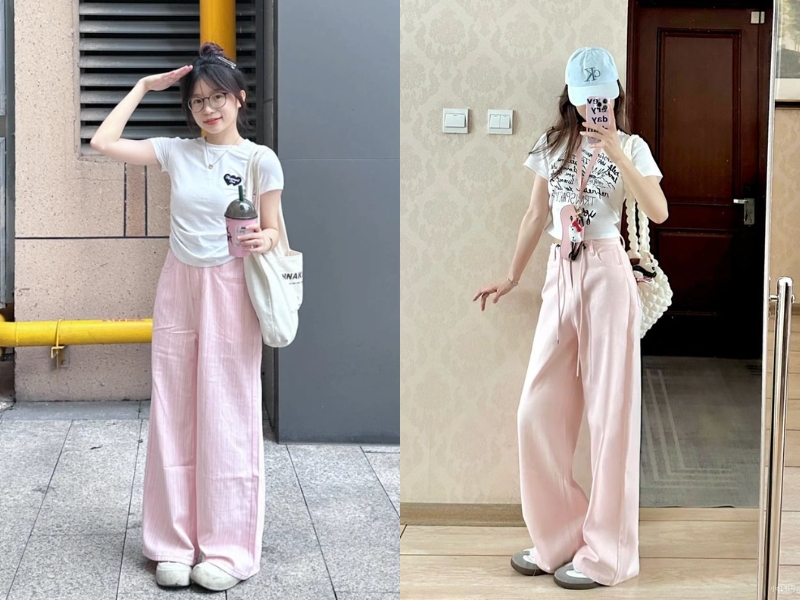 quần màu hồng kết hợp với áo màu gì