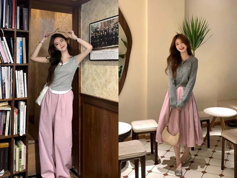 quần màu hồng mặc với áo màu gì