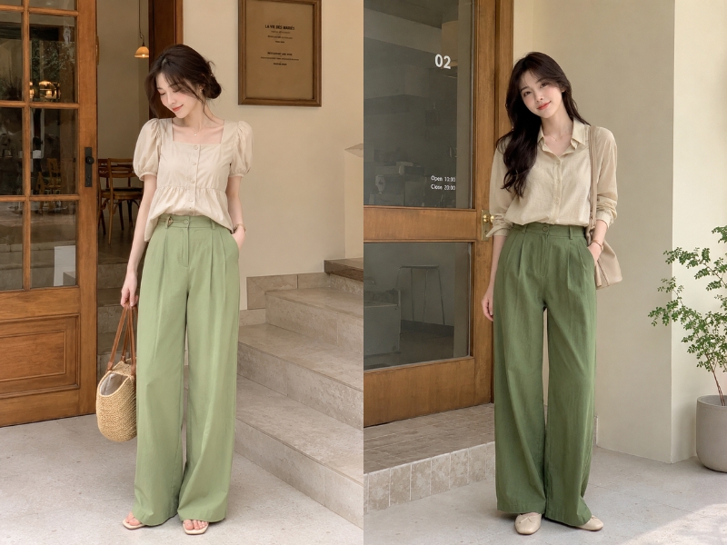 phối đồ với quần xanh lá