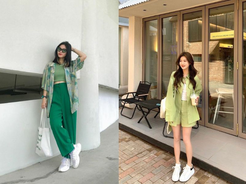 quần xanh lá phối áo màu gì