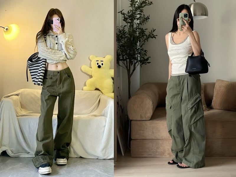 quần xanh rêu phối áo màu gì