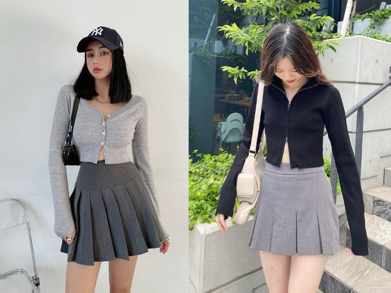 chân váy màu ghi xám phối với áo màu gì