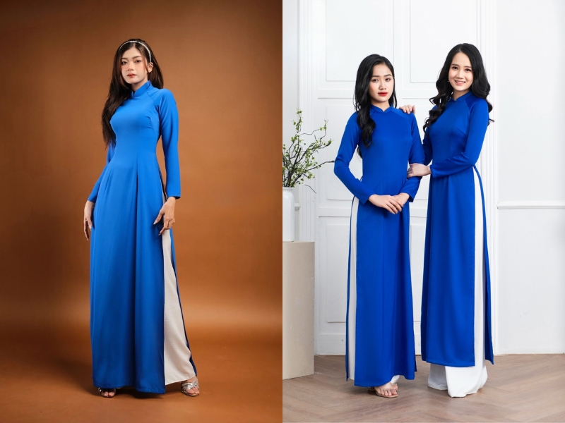 áo dài xanh coban mặc với quần màu trắng tinh khôi