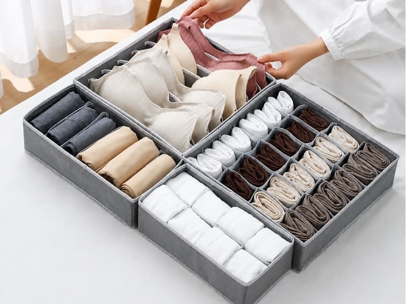cách xếp đồ lót vào vali