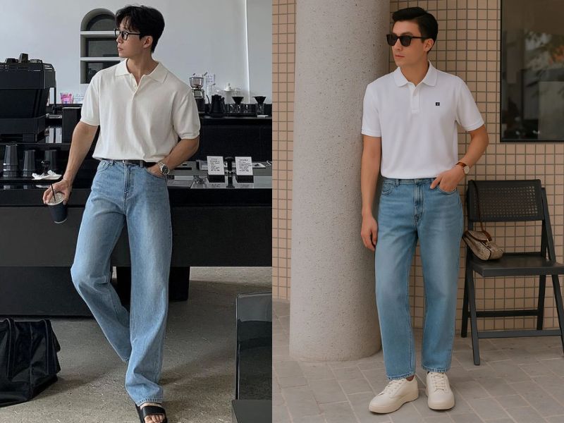 Áo polo kết hợp jeans tối giản